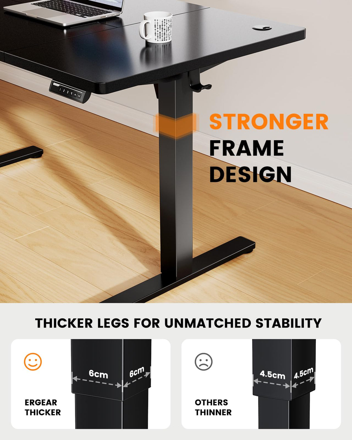 ErGear Electric Standing Desk 140x80cm, 100kg Load Capacity - image 4