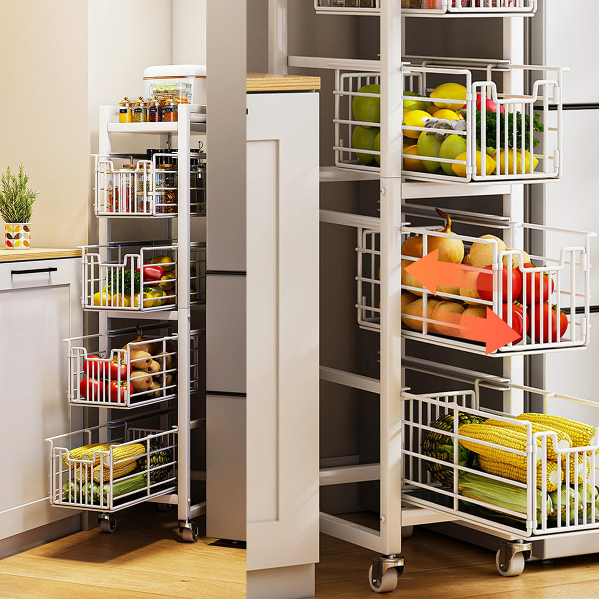4-Tier Pull-Out Storage Organizer Rolling Utility Cart - Universal Metal Craft Shelf Trolley for Home Kitchen Bathroom Bedroom Office Classroom - image 2
