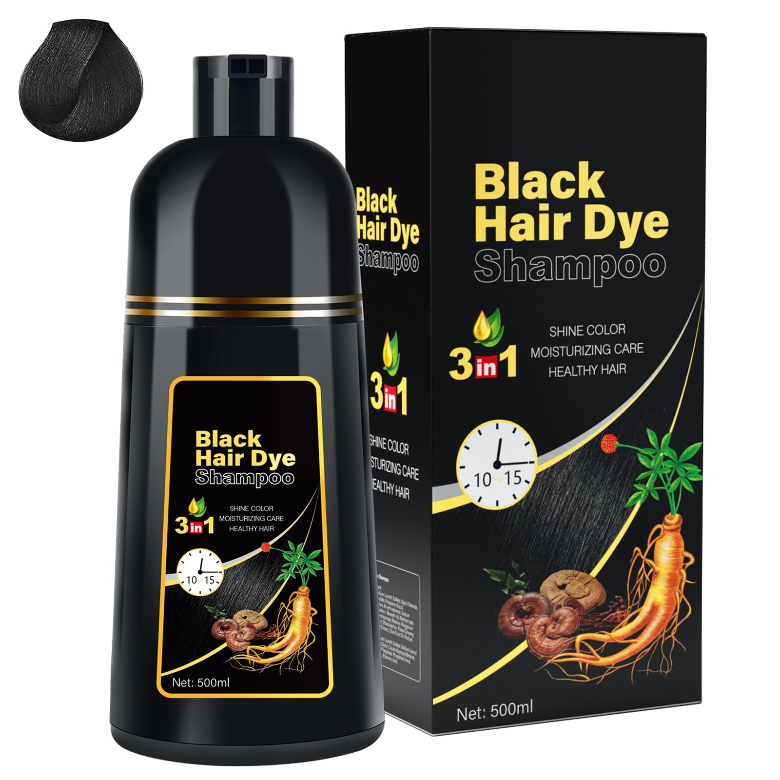 Black Hair Dye Shampoo | 10pcs Herbal 3-in-1 Gray Coverage
