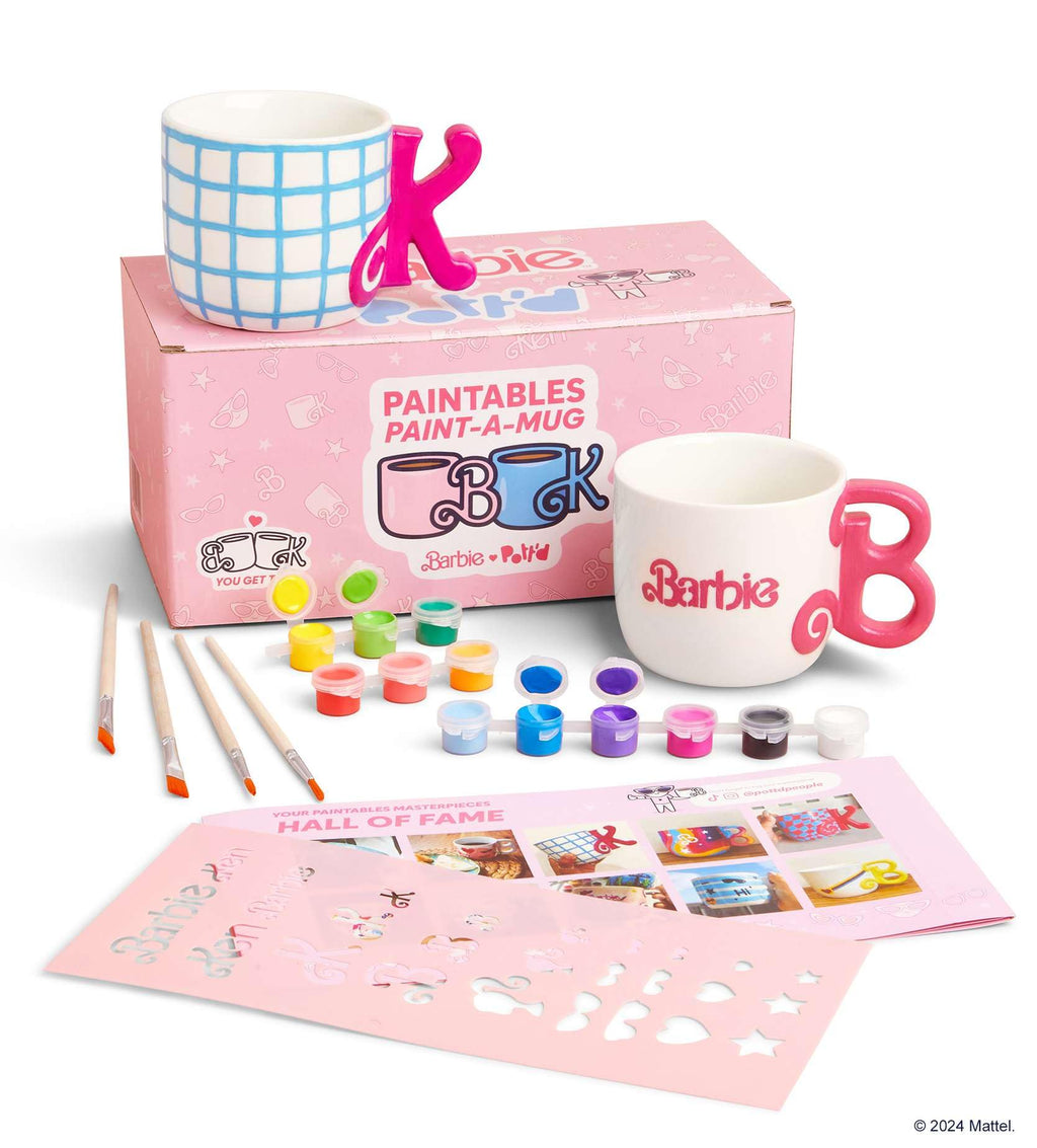 Barbie x Pottd Paint-a-Mug DIY Pottery Kit | 2 Mugs & 12 Paints