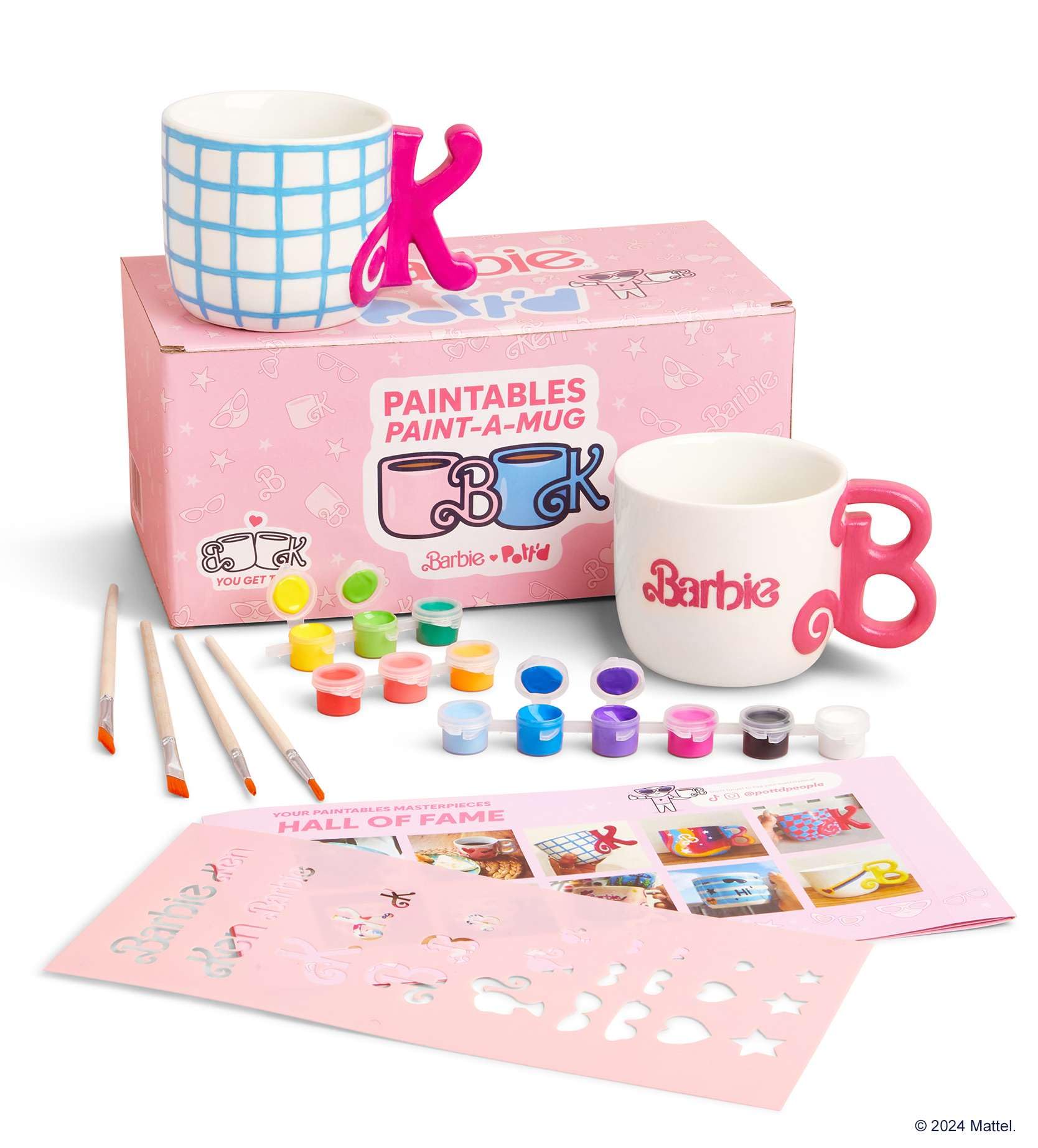 Barbie x Pottd Paint-a-Mug DIY Pottery Kit | 2 Mugs & 12 Paints