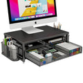 2-Tier Metal Monitor Stand Riser with Drawer - Black