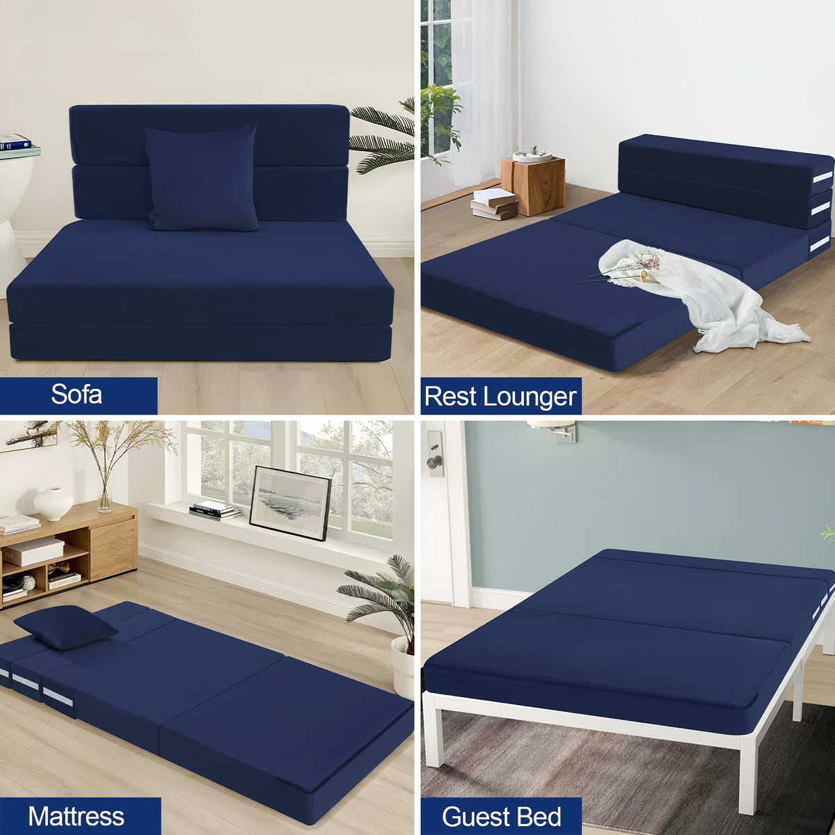 MeMoreCool Folding Floor Mattress Double, Fold Out Sofa Chair, Navy - image 3