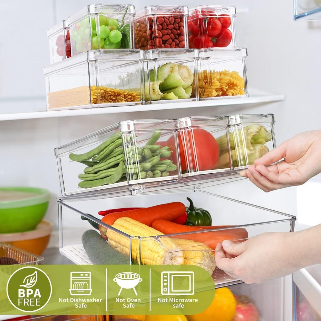 IVODEELA 10 Pack Fridge Organisers | Stackable Clear Storage with Lids