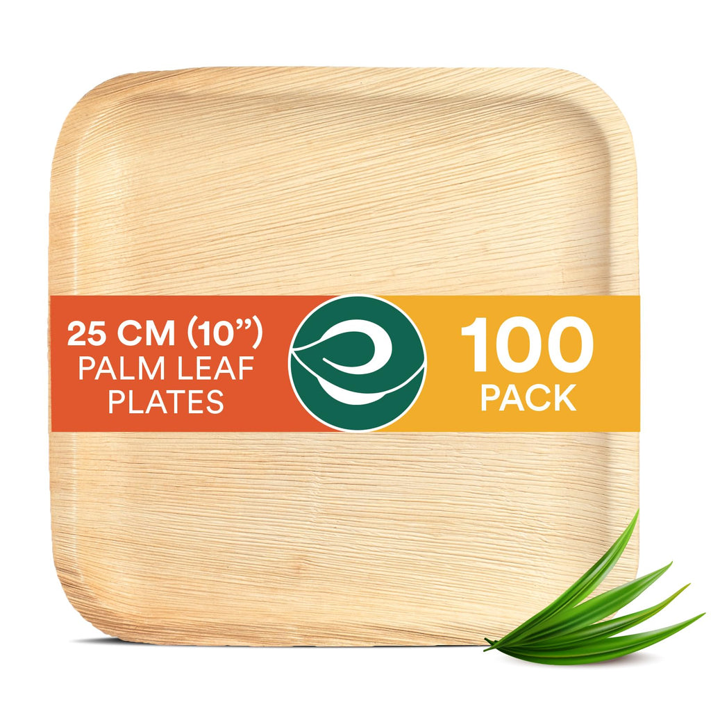 Eco Soul 100-Pack Palm Leaf Plates | 10-Inch Square Compostable Plates