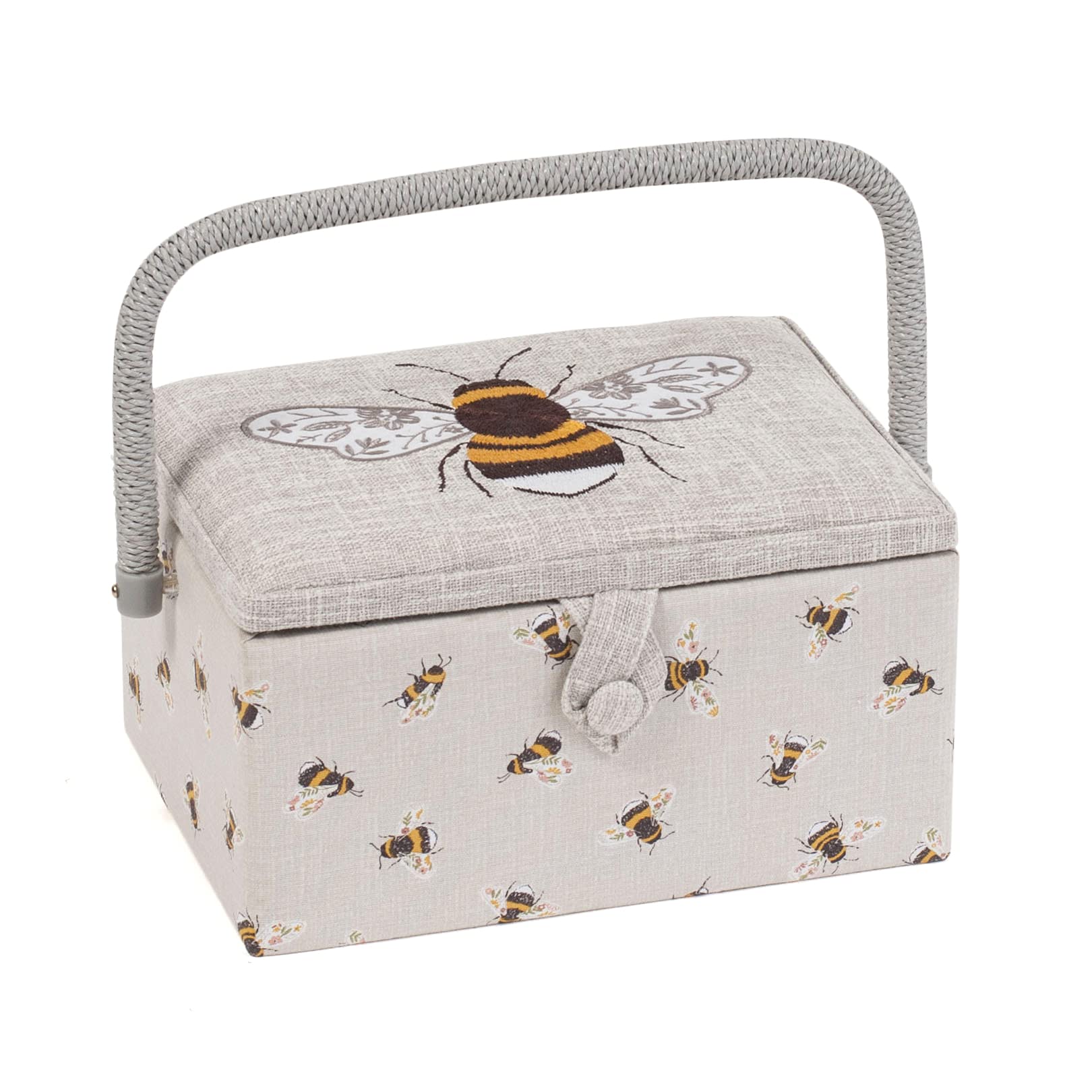 Hobby Gift Medium Sewing Box – Embroidered Bee Cotton & Wood Organizer