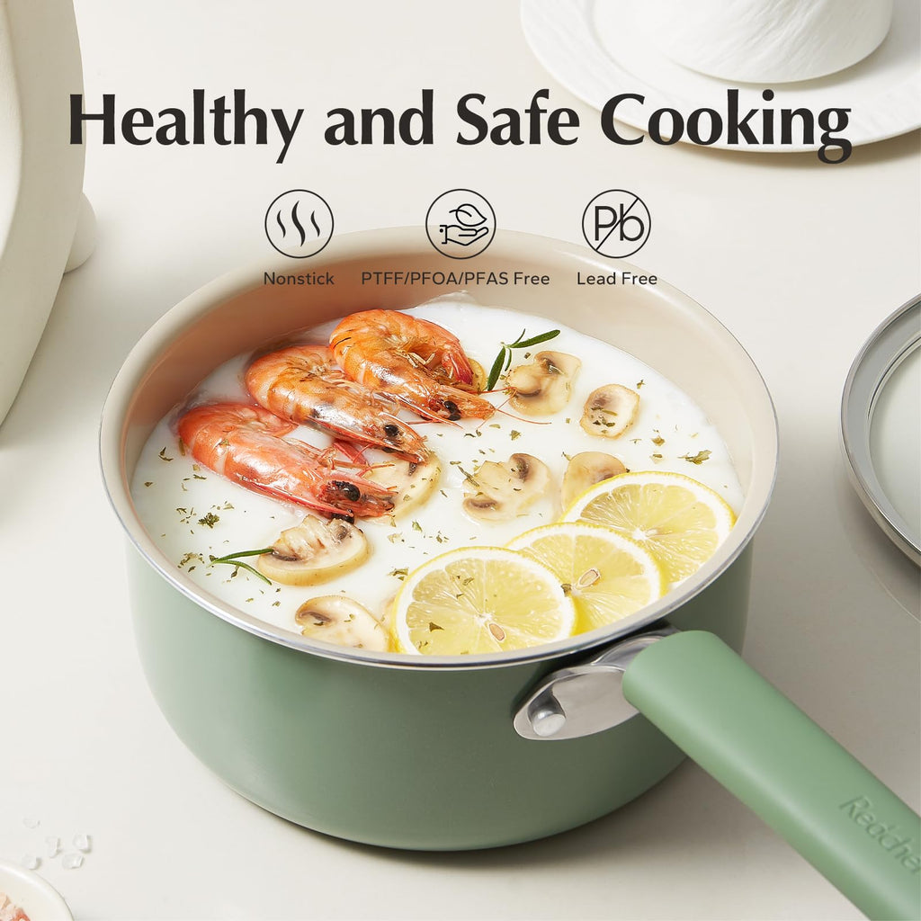 Redchef 18cm Ceramic Nonstick Saucepan with Lid | PFAS-Free Small Pot