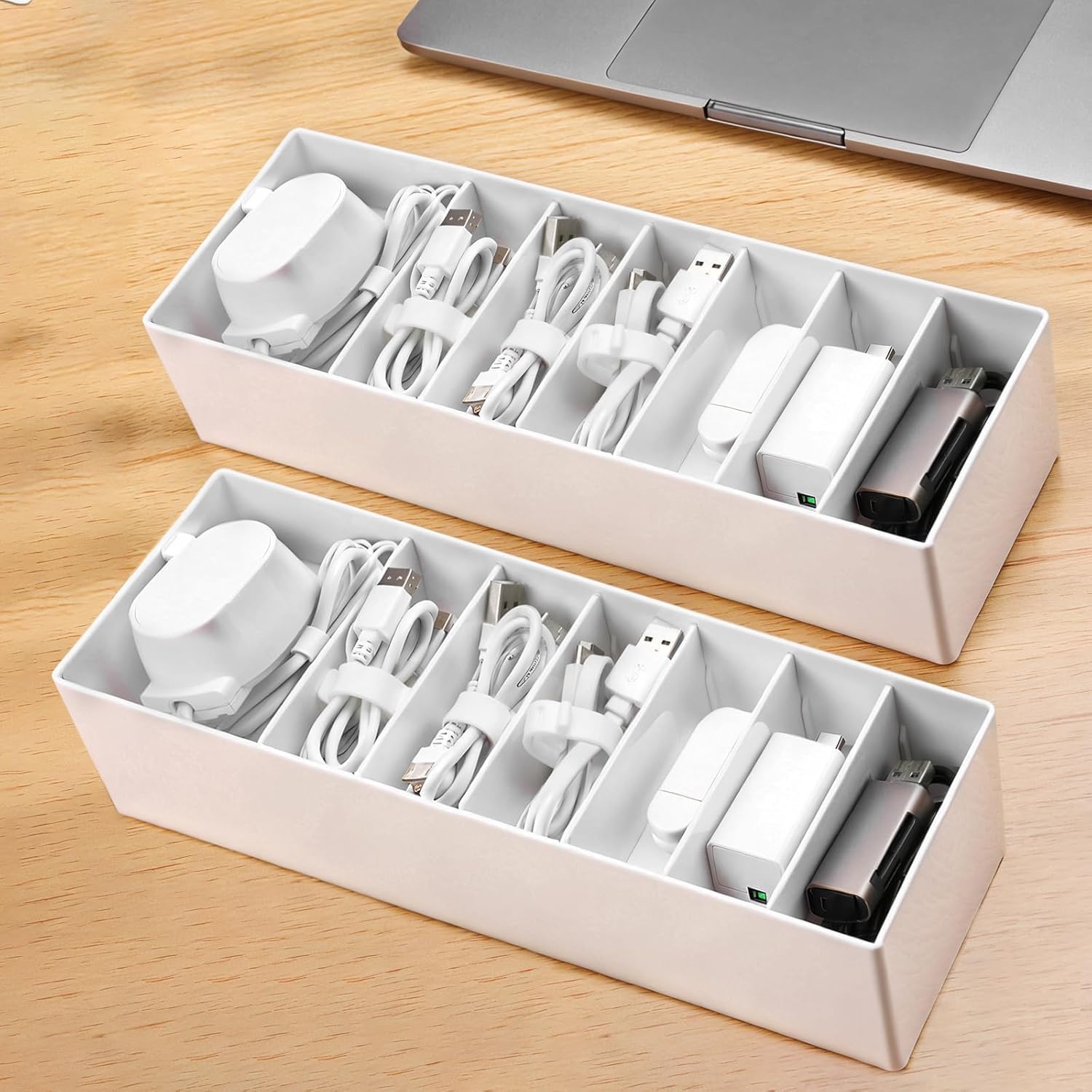 Cable Storage Box – 2 Pcs White Cord Organiser with Ties