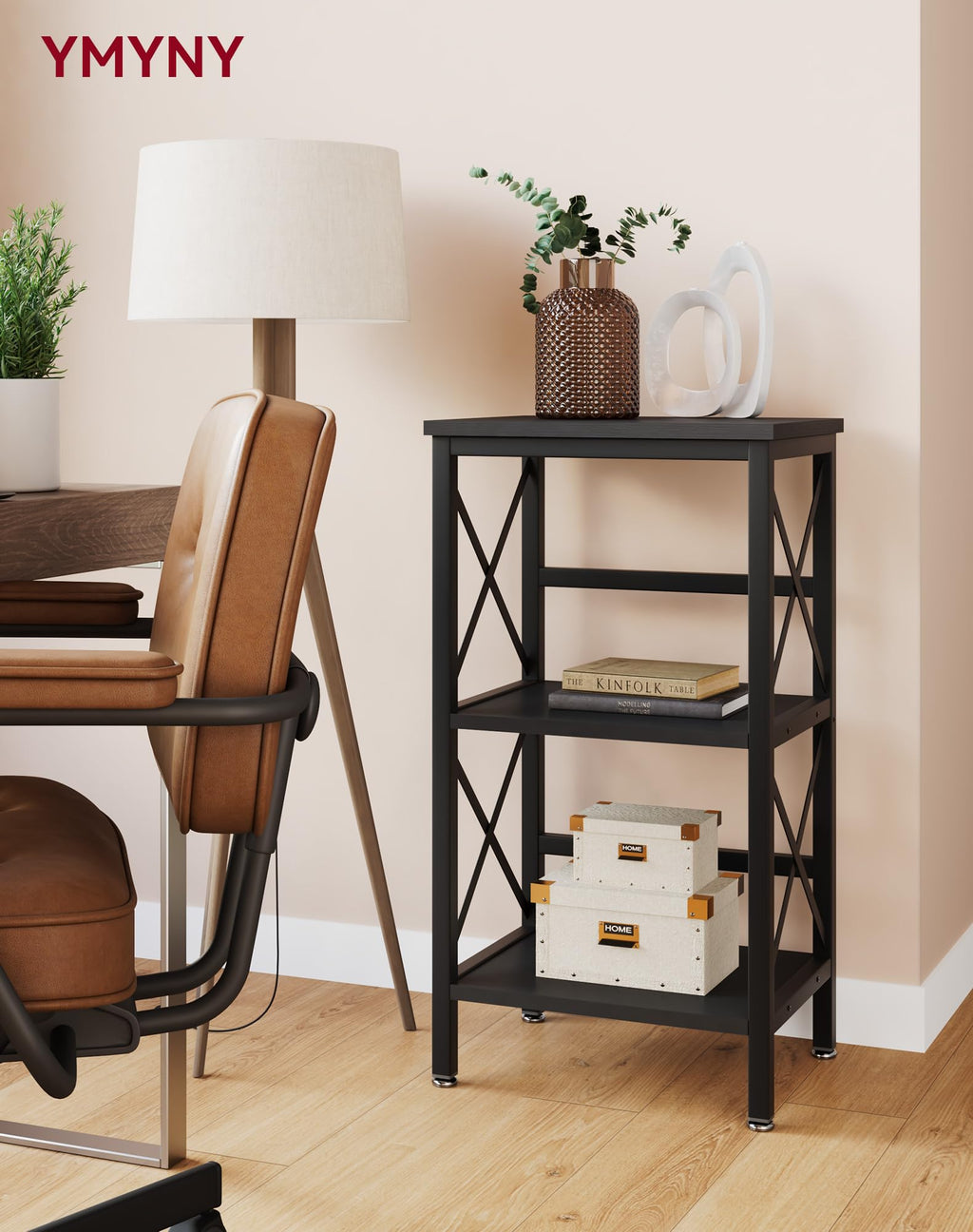 YMYNY 3-Tier Industrial Bookcase | Metal Storage Rack & Microwave Shelf