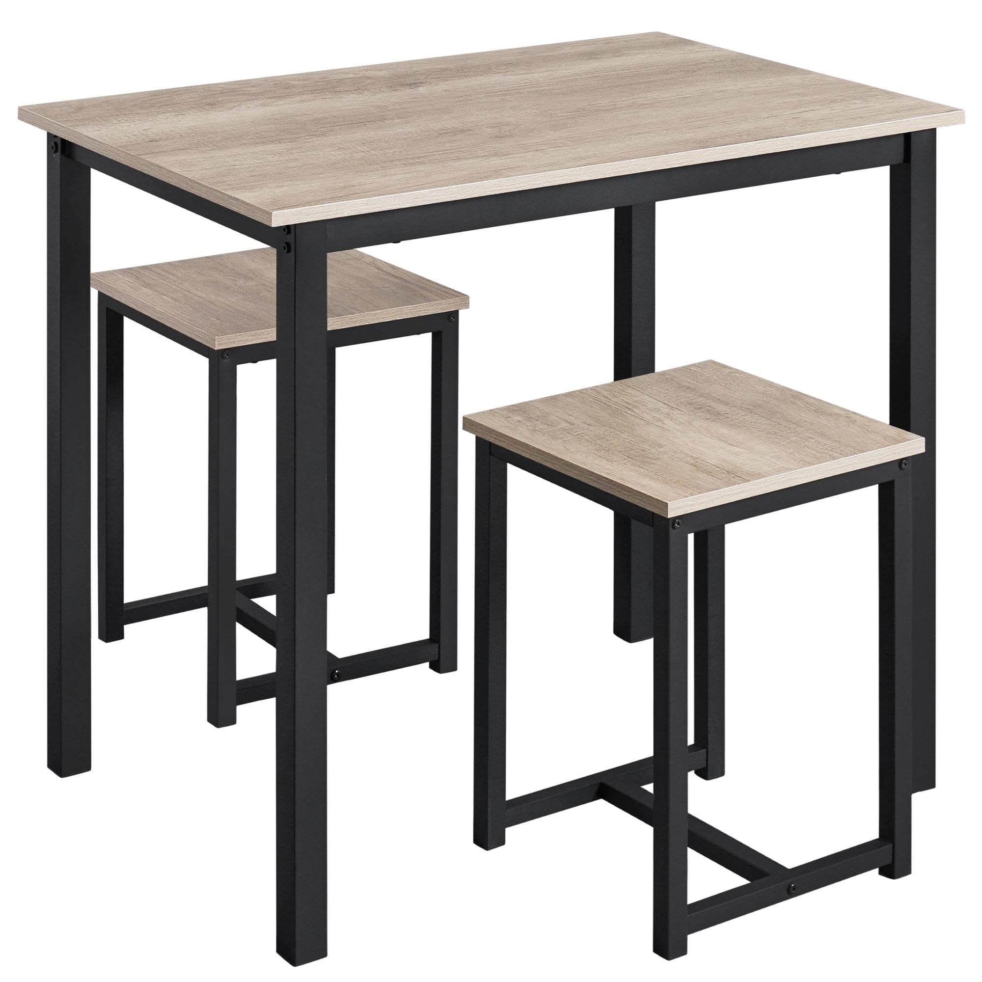 Yaheetech 3-Piece Industrial Dining Table Set with 2 Stools - Grey
