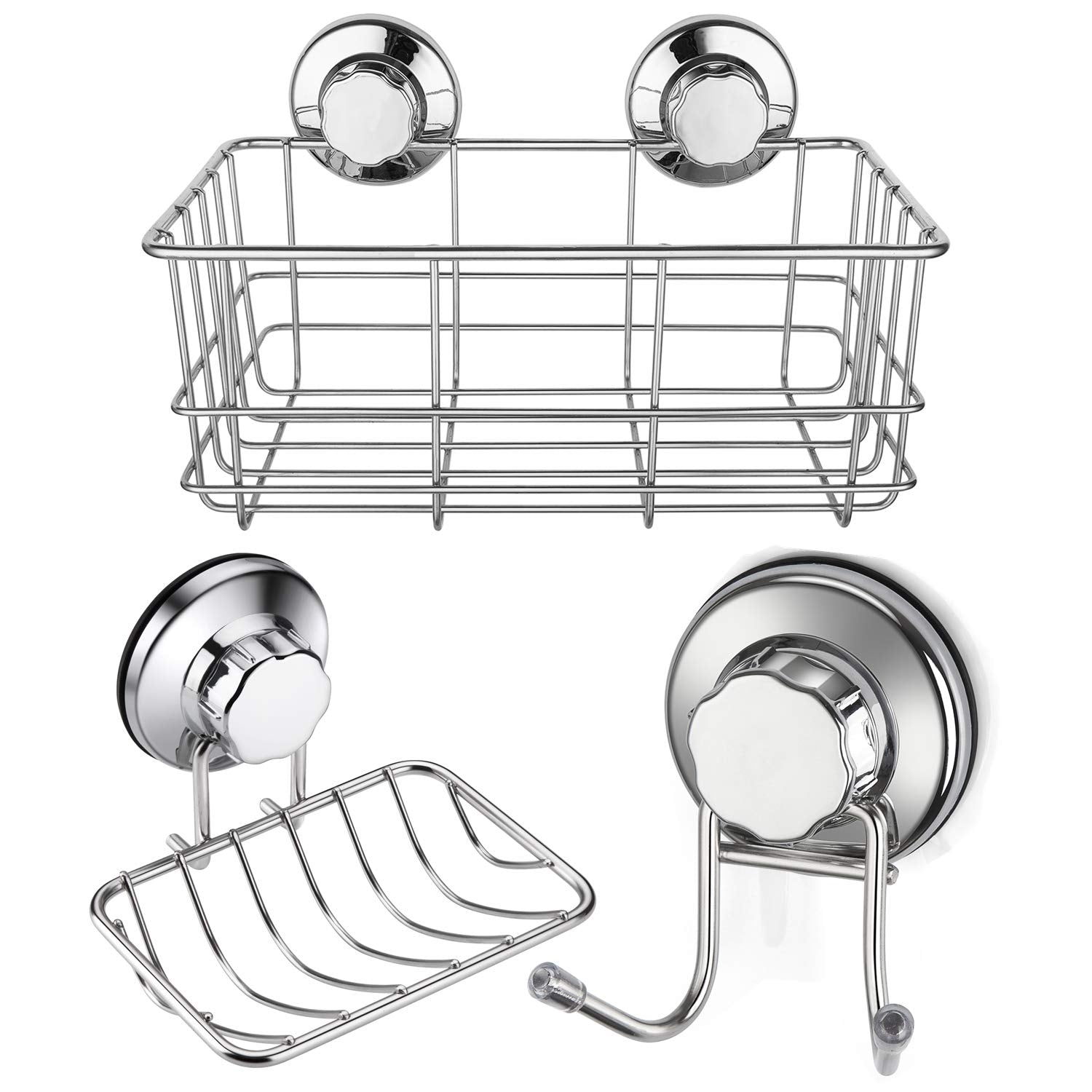 iPEGTOP 3-Piece Suction Cup Shower Caddy Set – Rustproof Stainless Steel