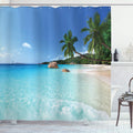 ABAKUHAUS Ocean Beach Shower Curtain | Waterproof Fabric Decor with Hooks