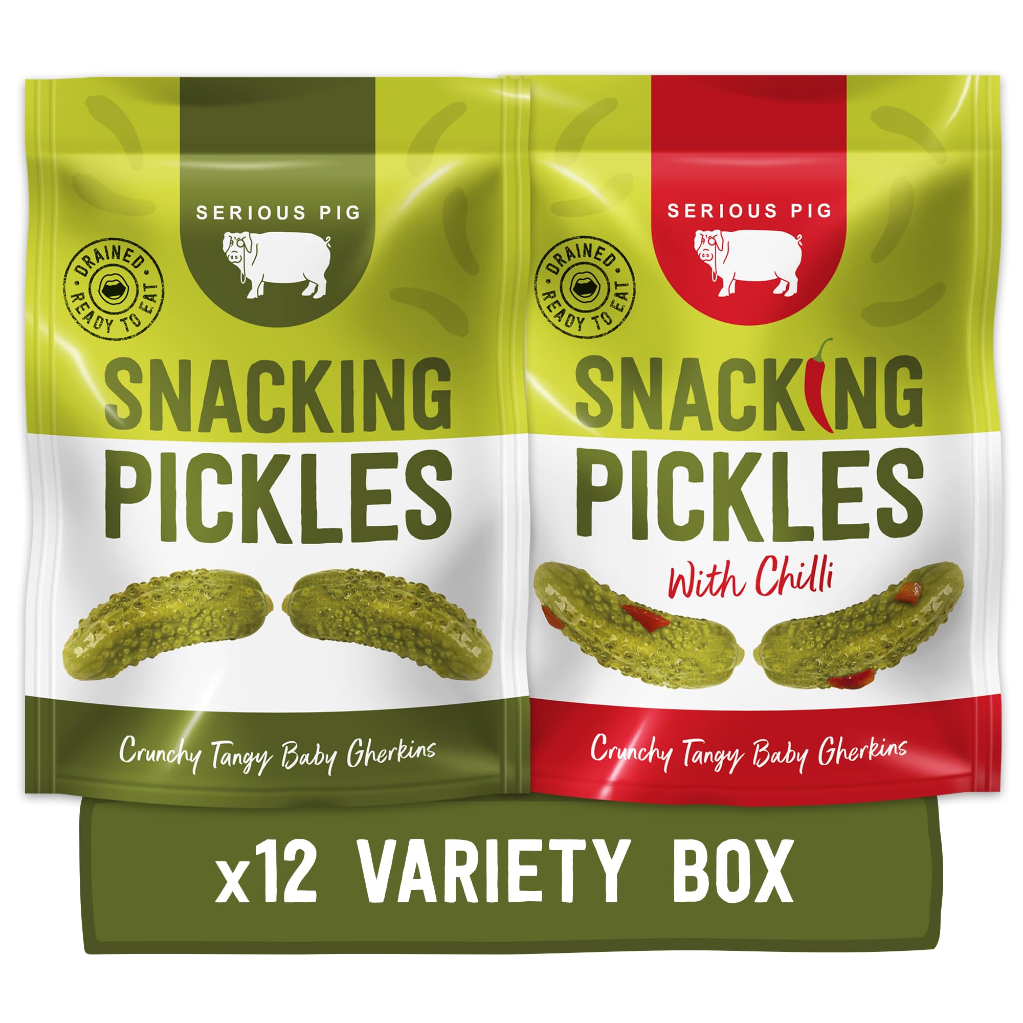 Serious Pig Snacking Pickles Selection Box – Original & Chilli (12 x 40g)