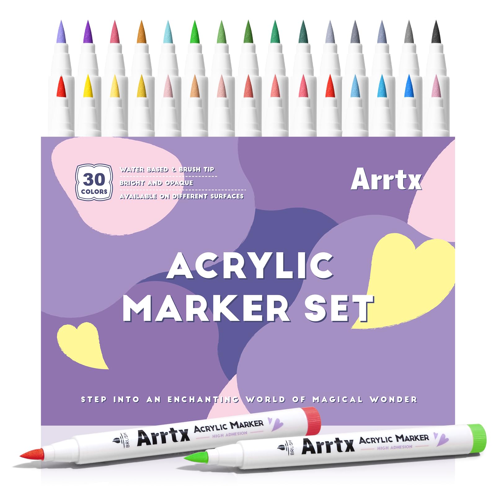 Arrtx Acrylic Paint Pens | 30 Vibrant Colors Brush Tip Markers for Rock Art
