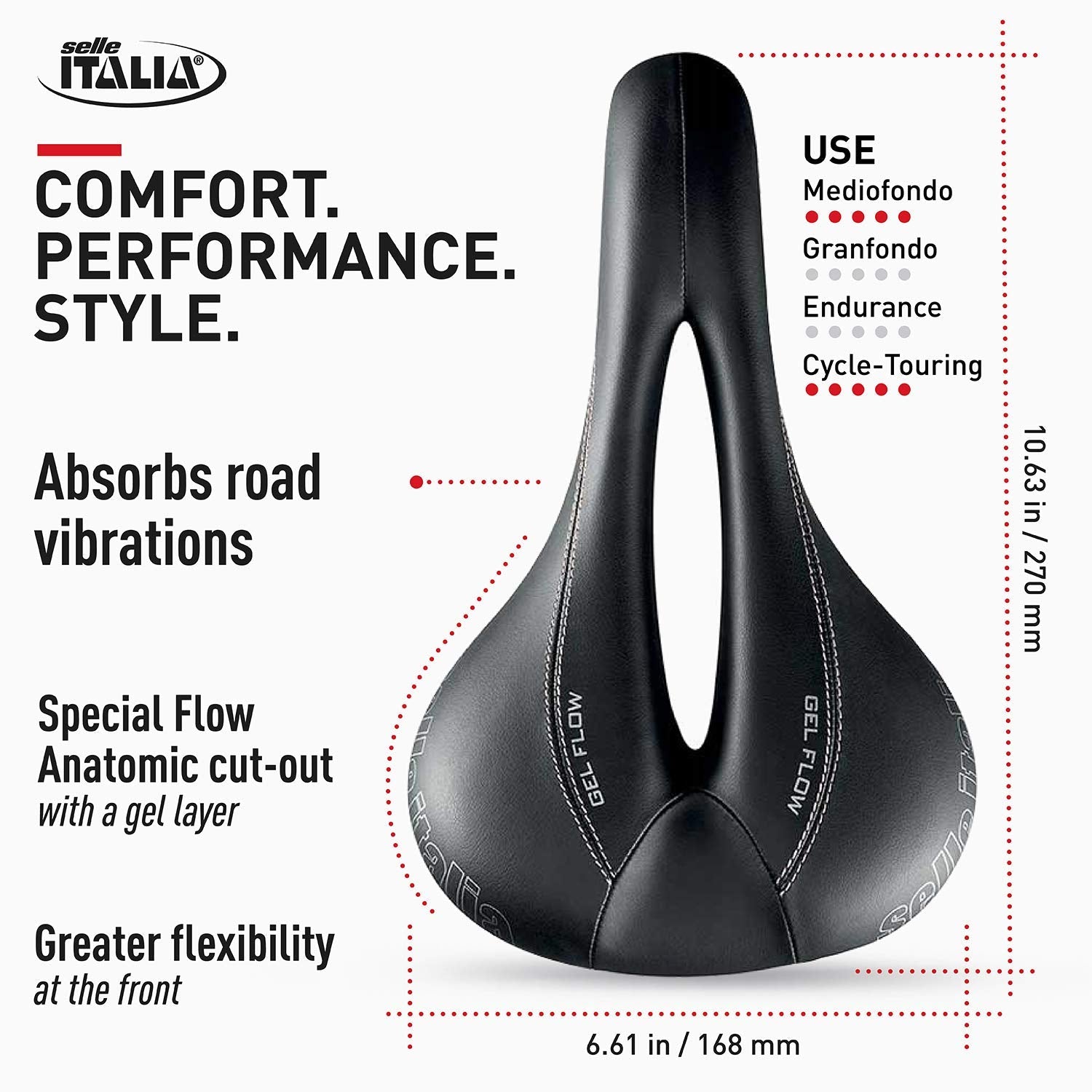 Selle Italia Donna Gel Flow Road Bike Saddle - Black Duro-Tek 168x270mm