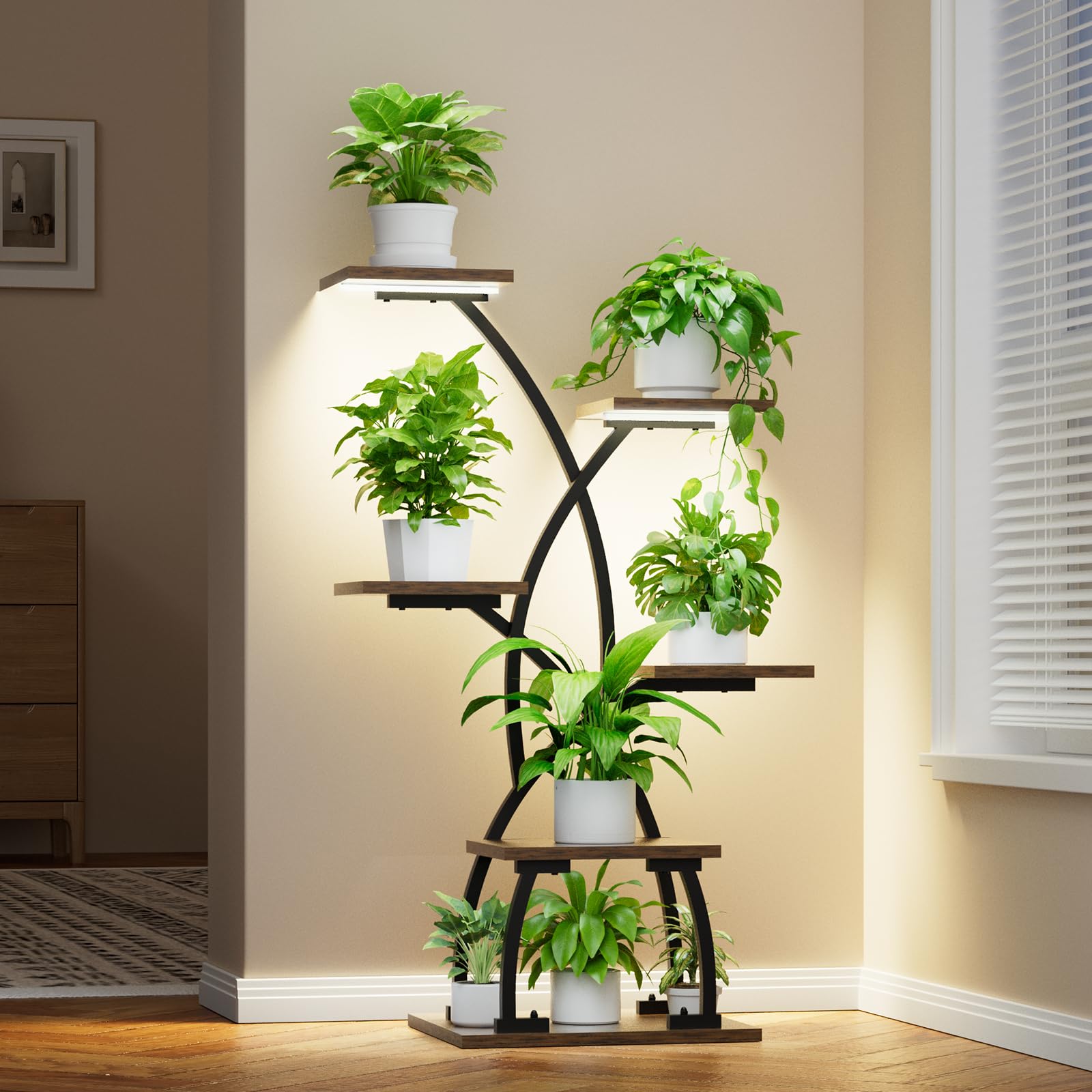 6-Tier Indoor Plant Stand with Grow Lights | 36" Metal Shelf