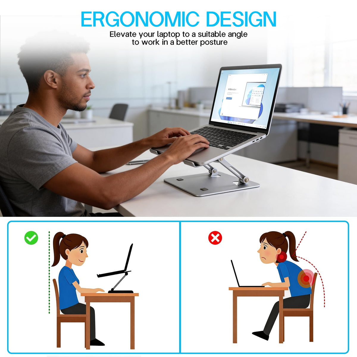 Zolirao Adjustable Laptop Stand for Desk, Height Adjustable Aluminium Laptop Riser with Cooling Vent - image 2