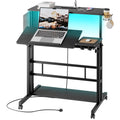Dripex Mobile Standing Desk with LED Lights & Power Outlets | Rolling