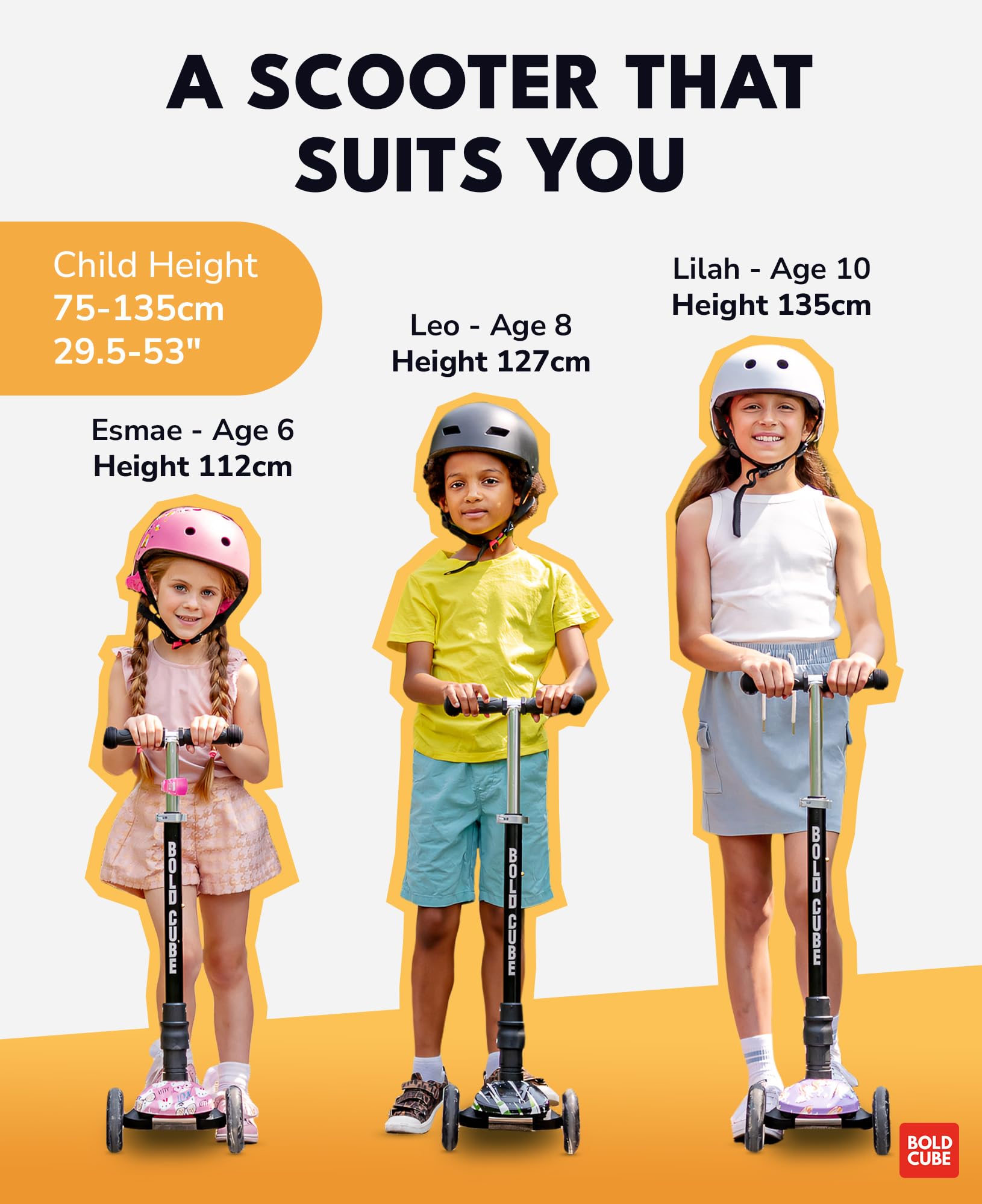 BOLDCUBE Big Fold 3-Wheel Kids Scooter with LED Wheels - Crystal Rubix
