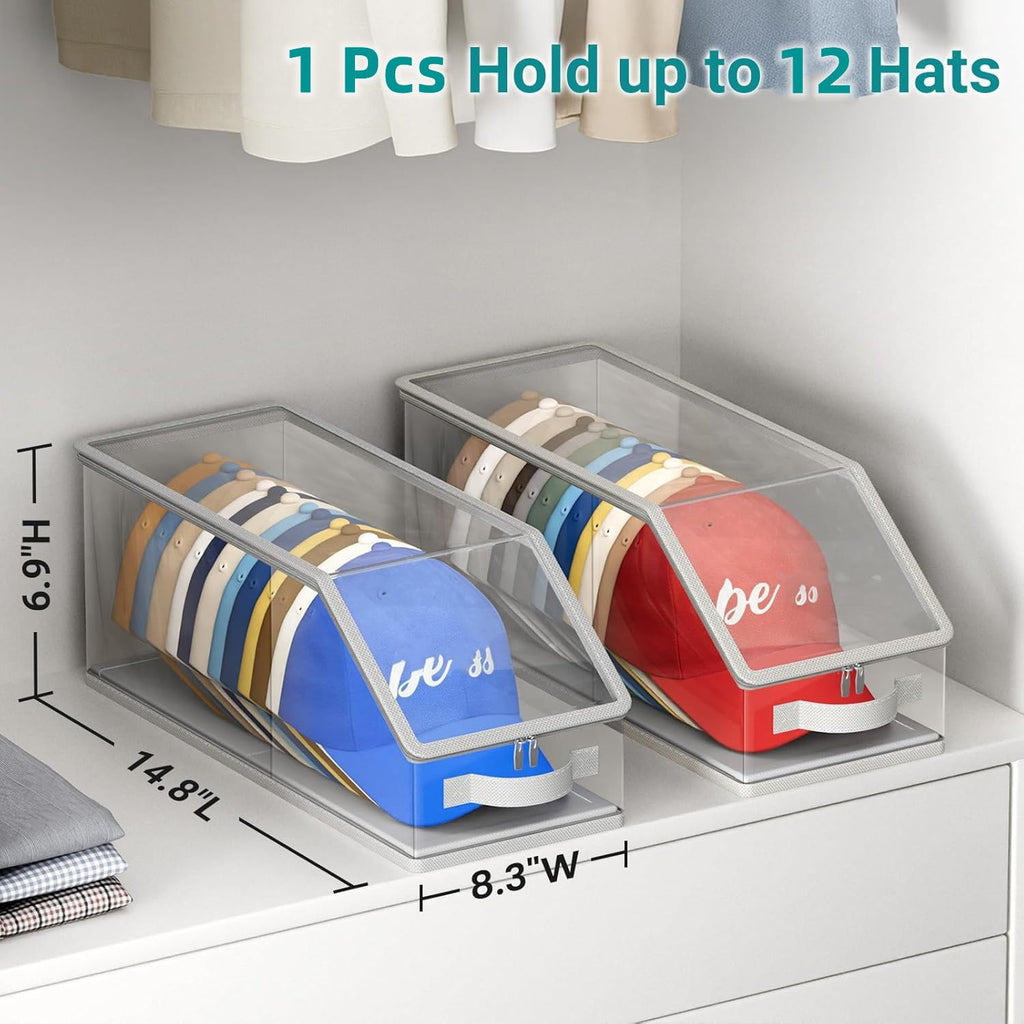 Monqueen Clear Baseball Cap Organizer Stackable Hat Box with Front Handle - image 2