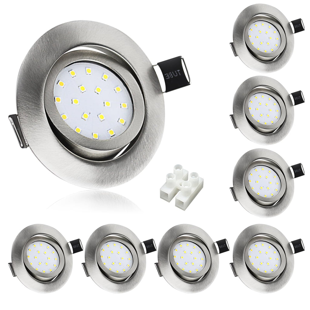 HiBay 8-Pack Ultra Slim LED Recessed Spotlights | Brushed Chrome Tilt Downlights