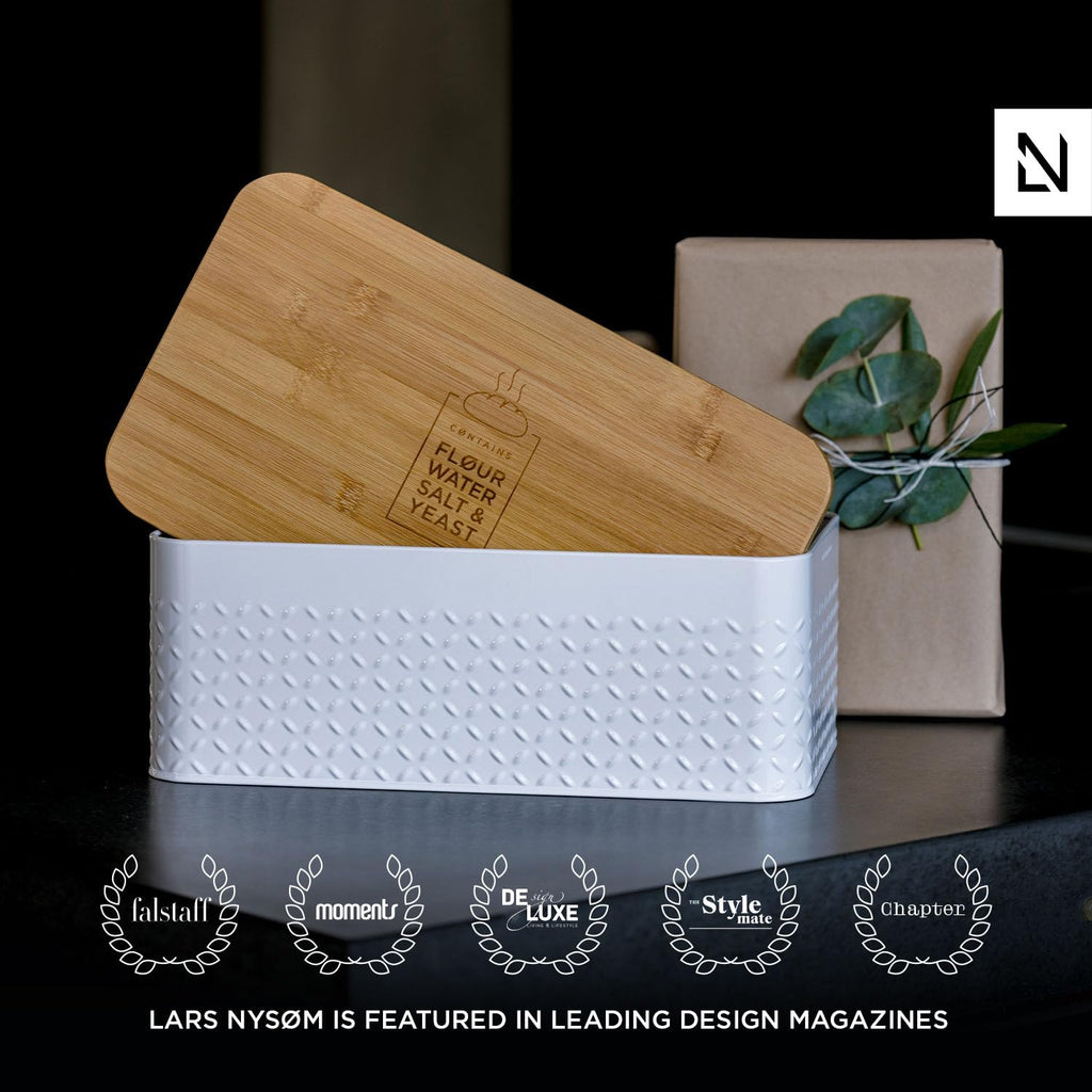 LARS NYSØM Metal Bread Bin with Bamboo Cutting Board Lid & Linen Bag