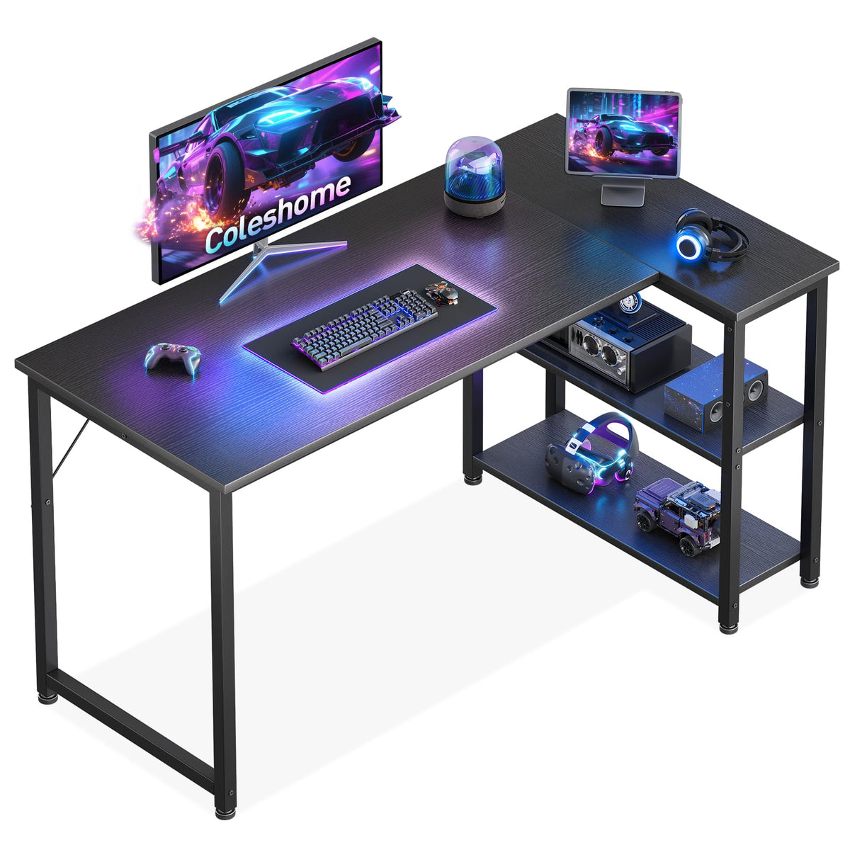 Coleshome L Shaped Gaming Desk for Small Space, 120x70 cm Black - image 1