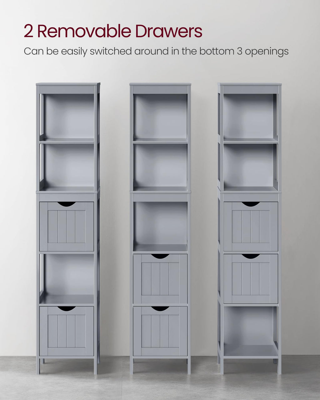 VASAGLE Modern Bathroom Floor Cabinet – White Storage Unit with 2 Drawers