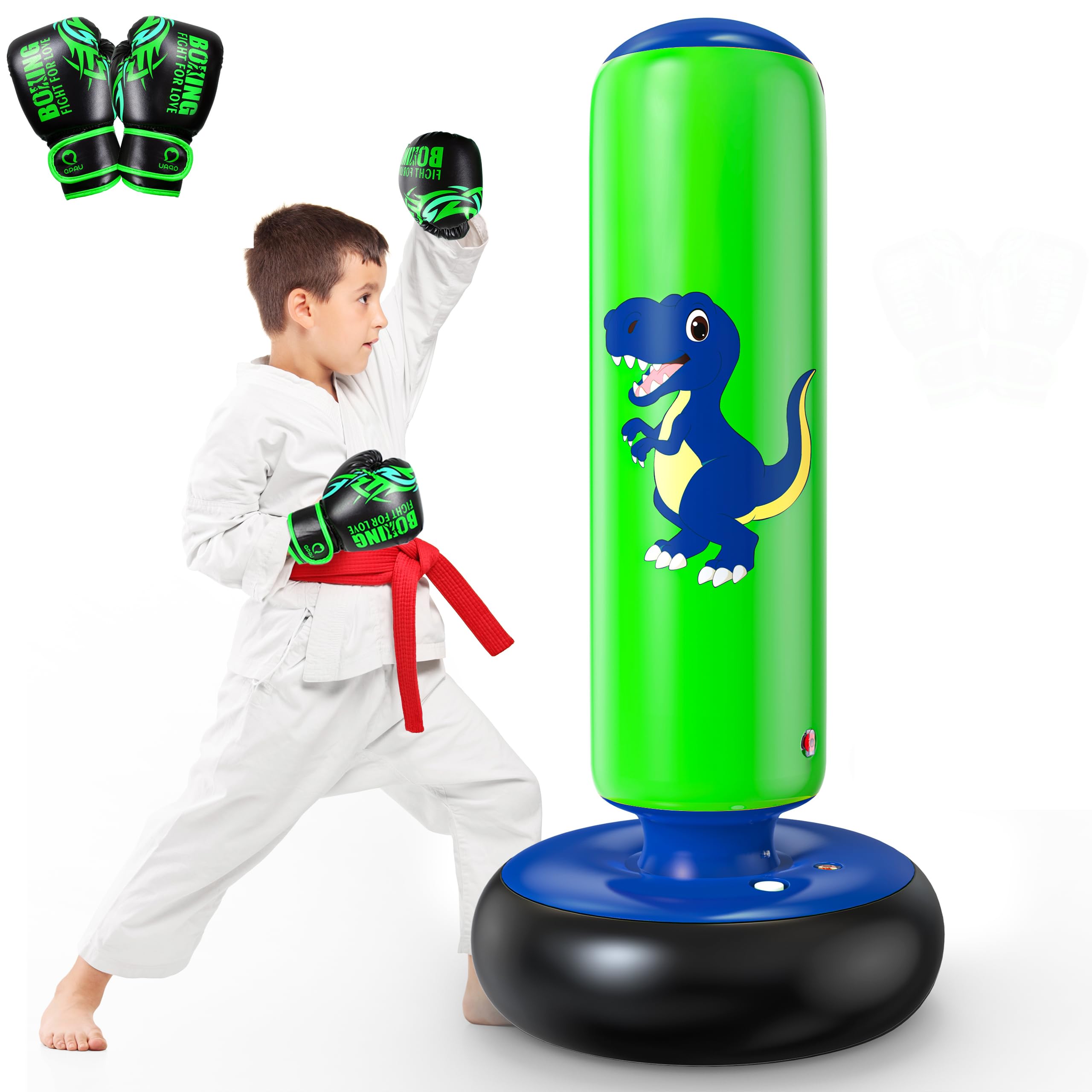 QPAU Inflatable Dinosaur Punching Bag - 48 Inch Kids Boxing Set for Ages 3-6
