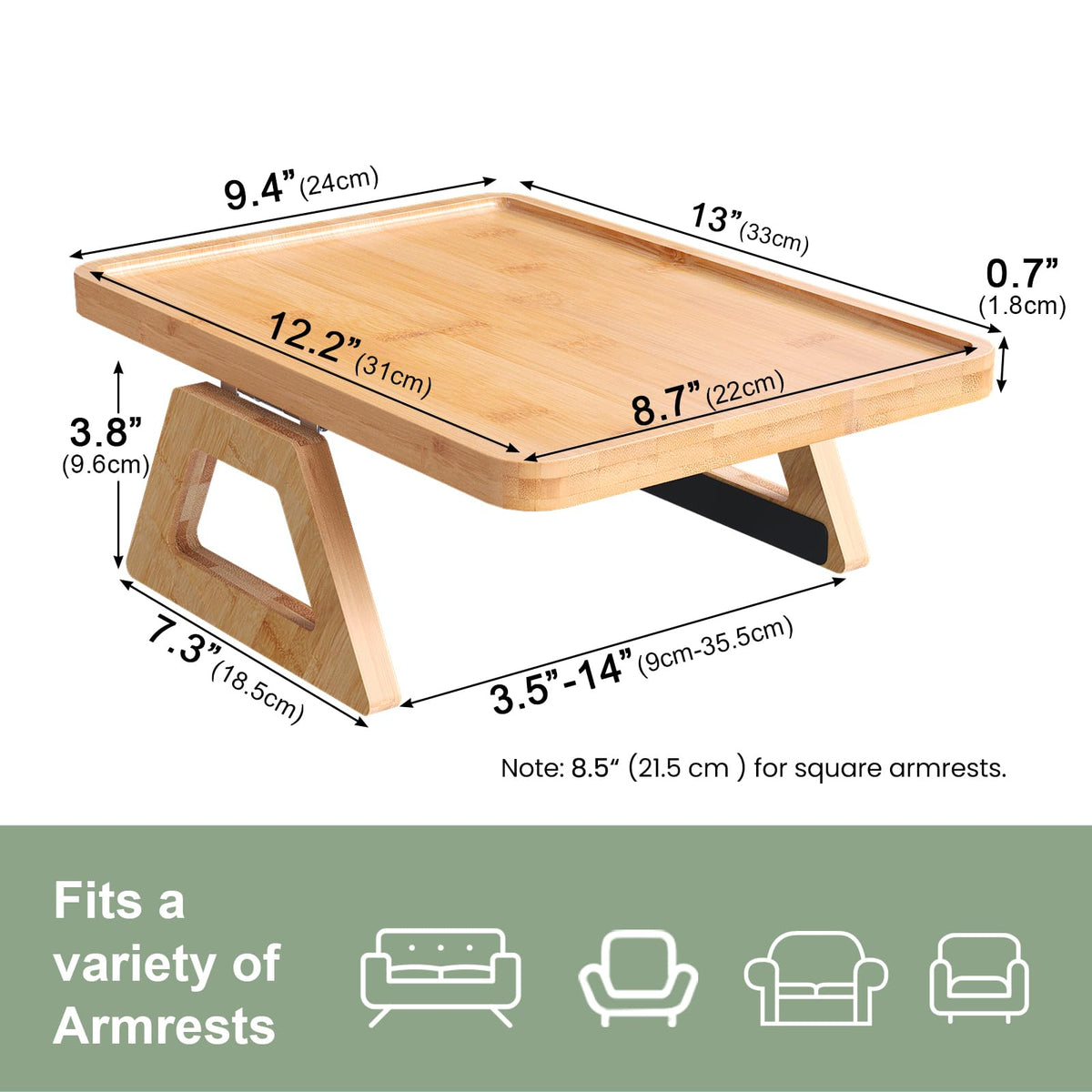 Fibogollo Sofa Tray,Bamboo Folding Couch Arm Tray,Sofa Armrest Trays Clip-On Couch Desk for Drinks,Snacks,Phone,Remote ControlNatural