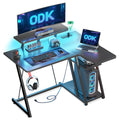 ODK L-Shaped Gaming Desk with LED Lights & Power Outlets - Carbon Black