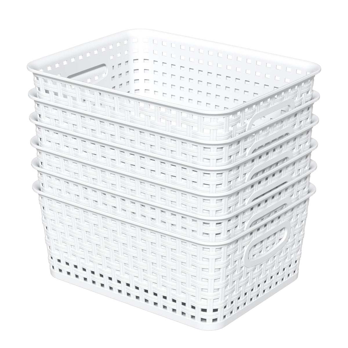 Callyne Set of 6 Plastic Storage Baskets, Organizer Basket, White