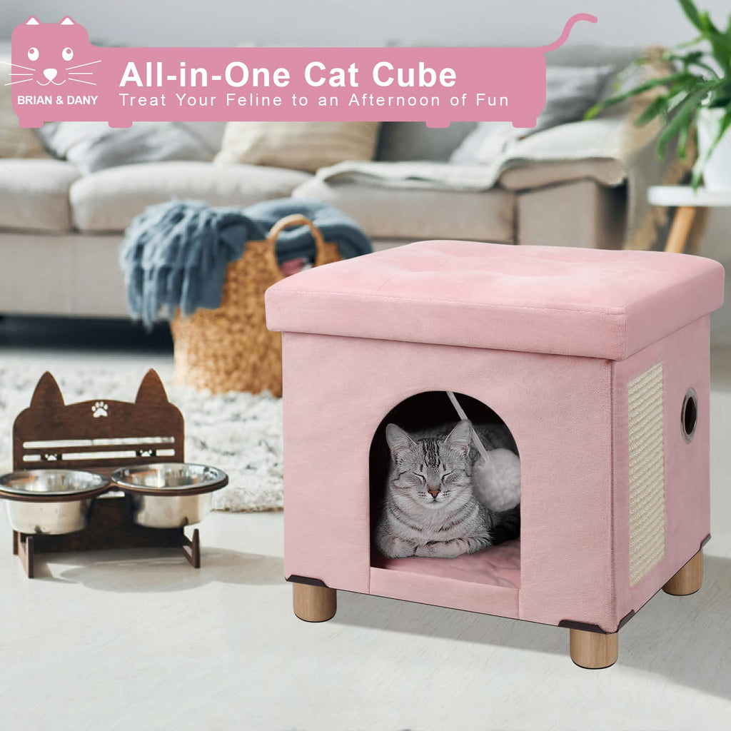 BRIAN & DANY Foldable Cat Cave House | Multifunctional Cube Bed - Pink