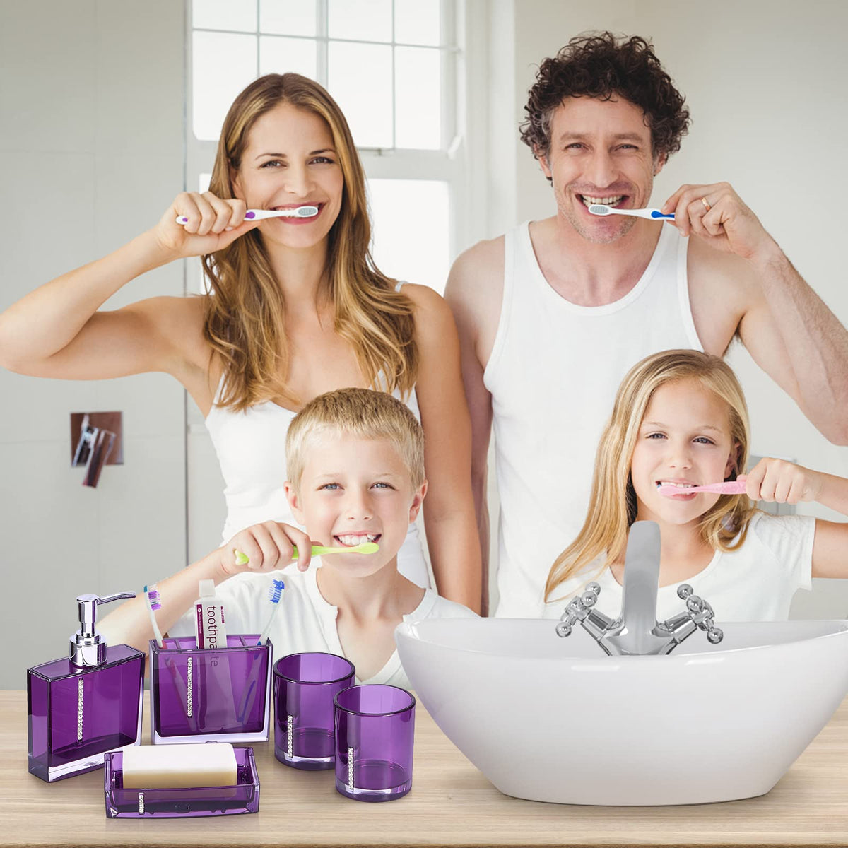 5 Piece Bathroom Accessory Set, Modern Design Acrylic Luxury Bath Vanity Set with Soap Dish, Tooth Brush Holder, Emulsion Bottle - image 5