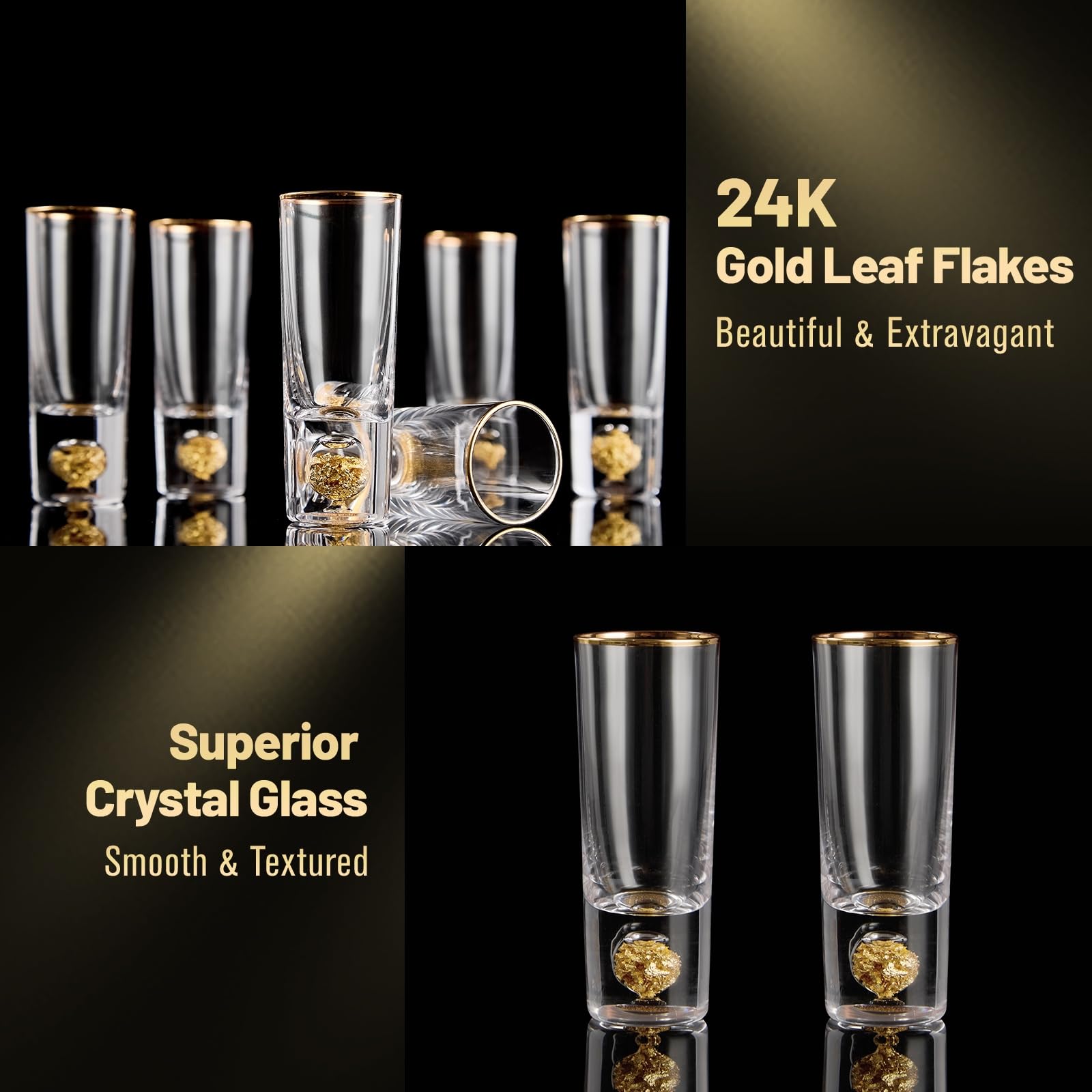DUJUST Crystal Shot Glasses Set – 60ml Tall Glasses with 24K Gold Leaf