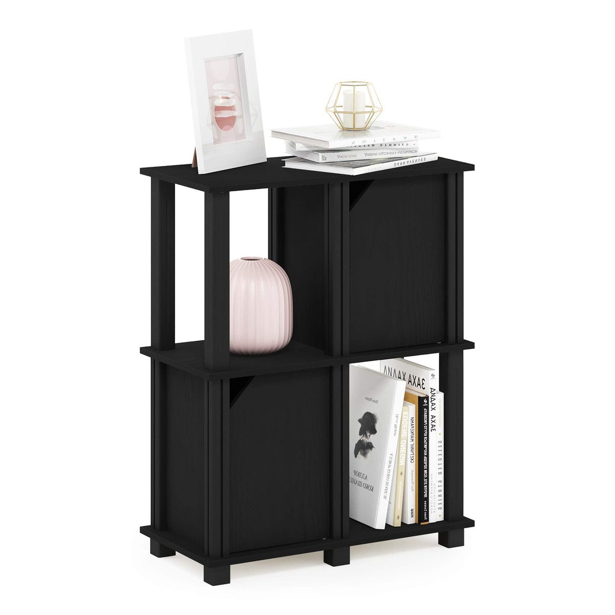 Furinno Brahms 3-Tier Storage Shelf with 2 Doors, Black Oak/Black - image 1