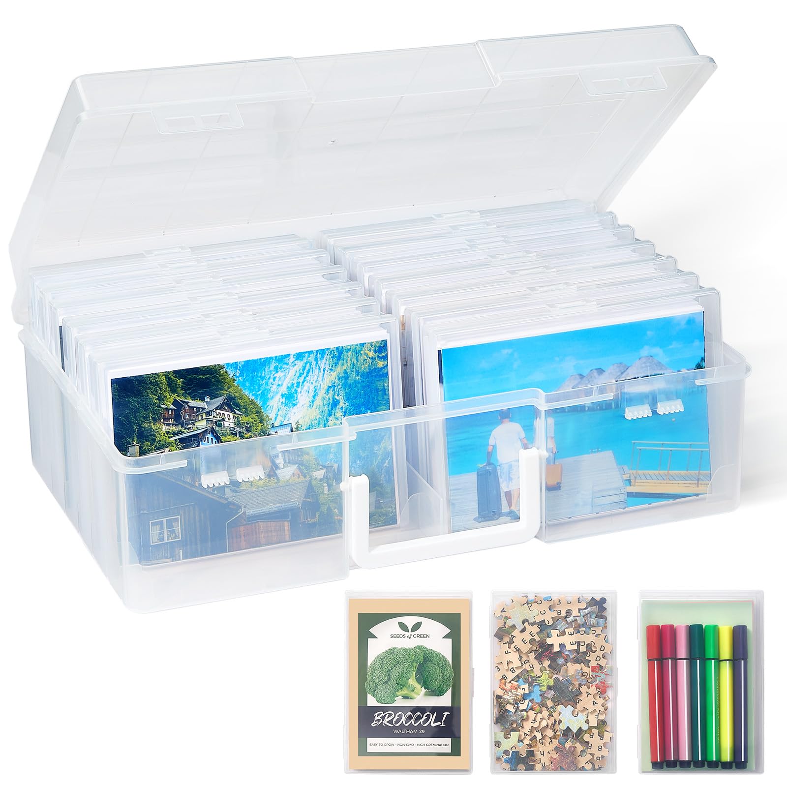 Lifewit 4x6 Photo Storage Box | 14 Inner Cases Clear Plastic Craft Organizer