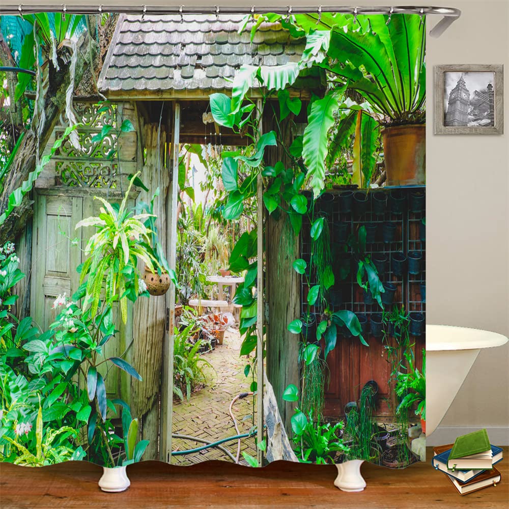 JIANGLANY Tropical Banana Leaf Shower Curtain | Waterproof Polyester