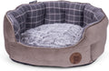 Petface Check and Bamboo Oval Dog Bed - Large Plush Grey Cat Bed