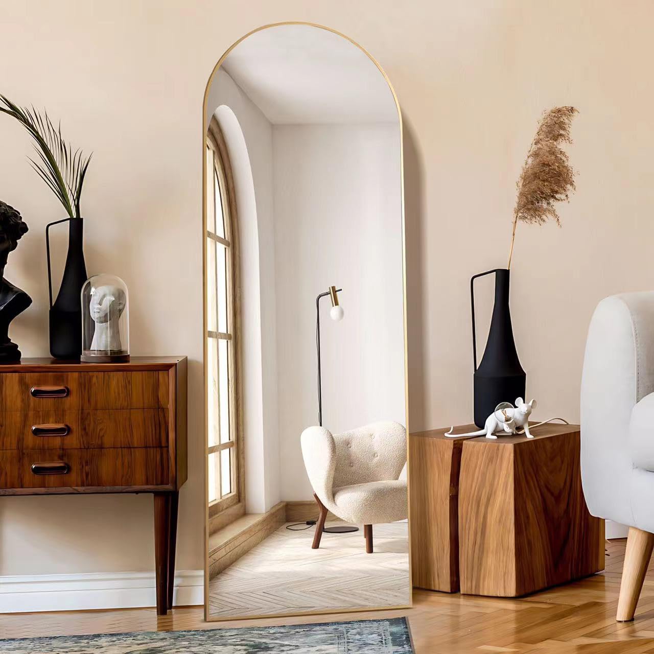 KOCUUY Arched Full Length Mirror | 161x52cm Aluminum Alloy Floor Mirror