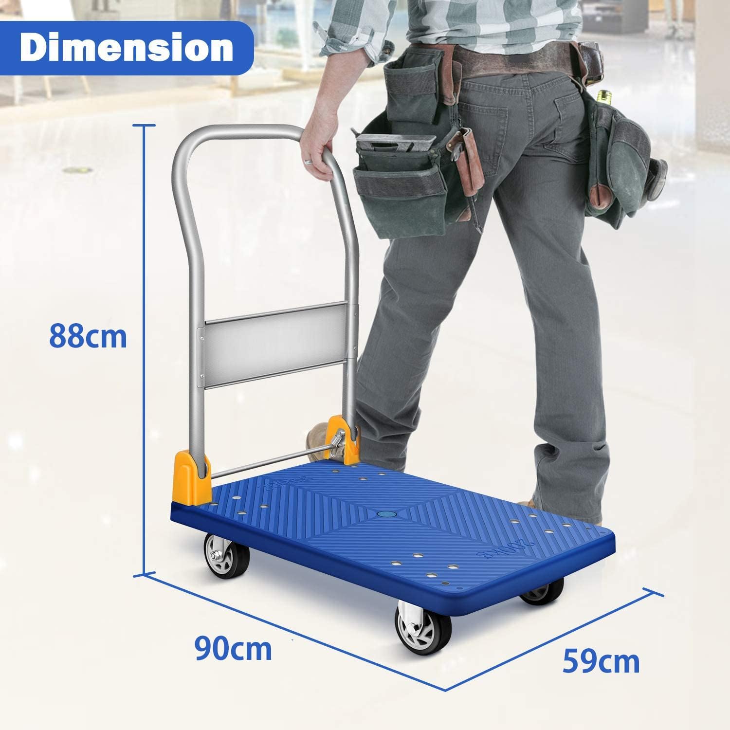 YSSOA 880lb Heavy Duty Folding Platform Truck | Blue Push Hand Cart