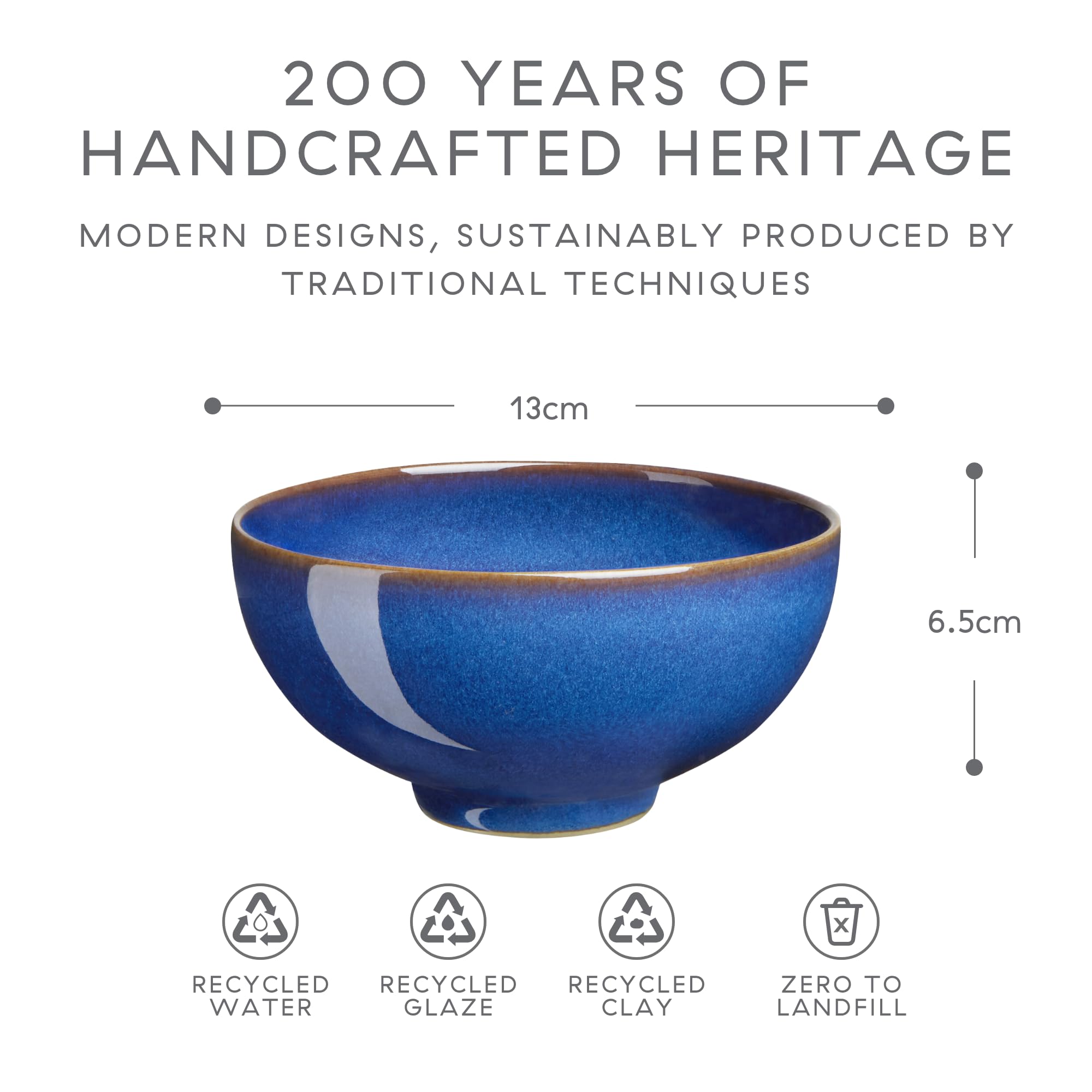 Denby Imperial Blue Rice Bowls – Set of 4 Handcrafted Ceramic Stoneware