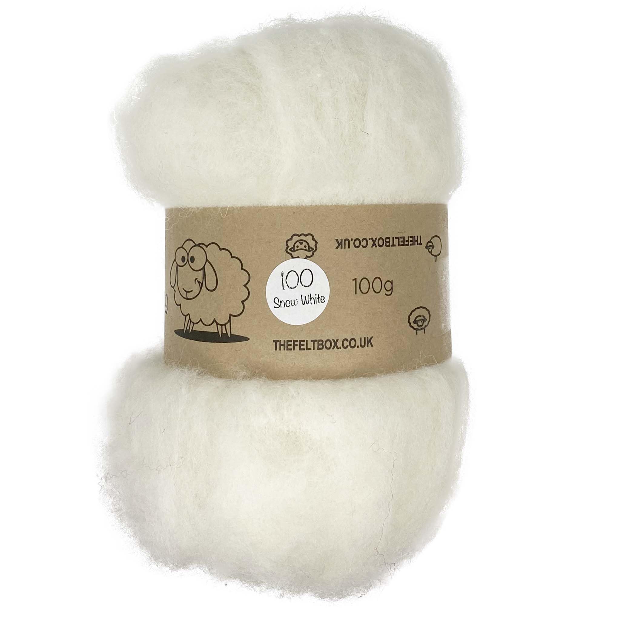 The Felt Box White Carded Wool for Needle Felting - 100g Core Wool Batt