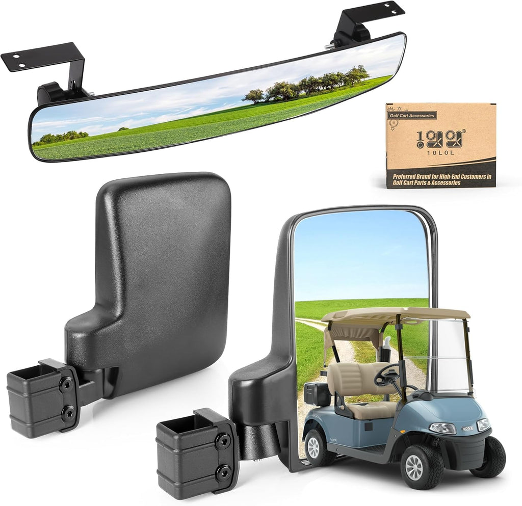 10L0L Golf Cart Mirror Set | No-Drill Foldable Side & Rear View Mirrors