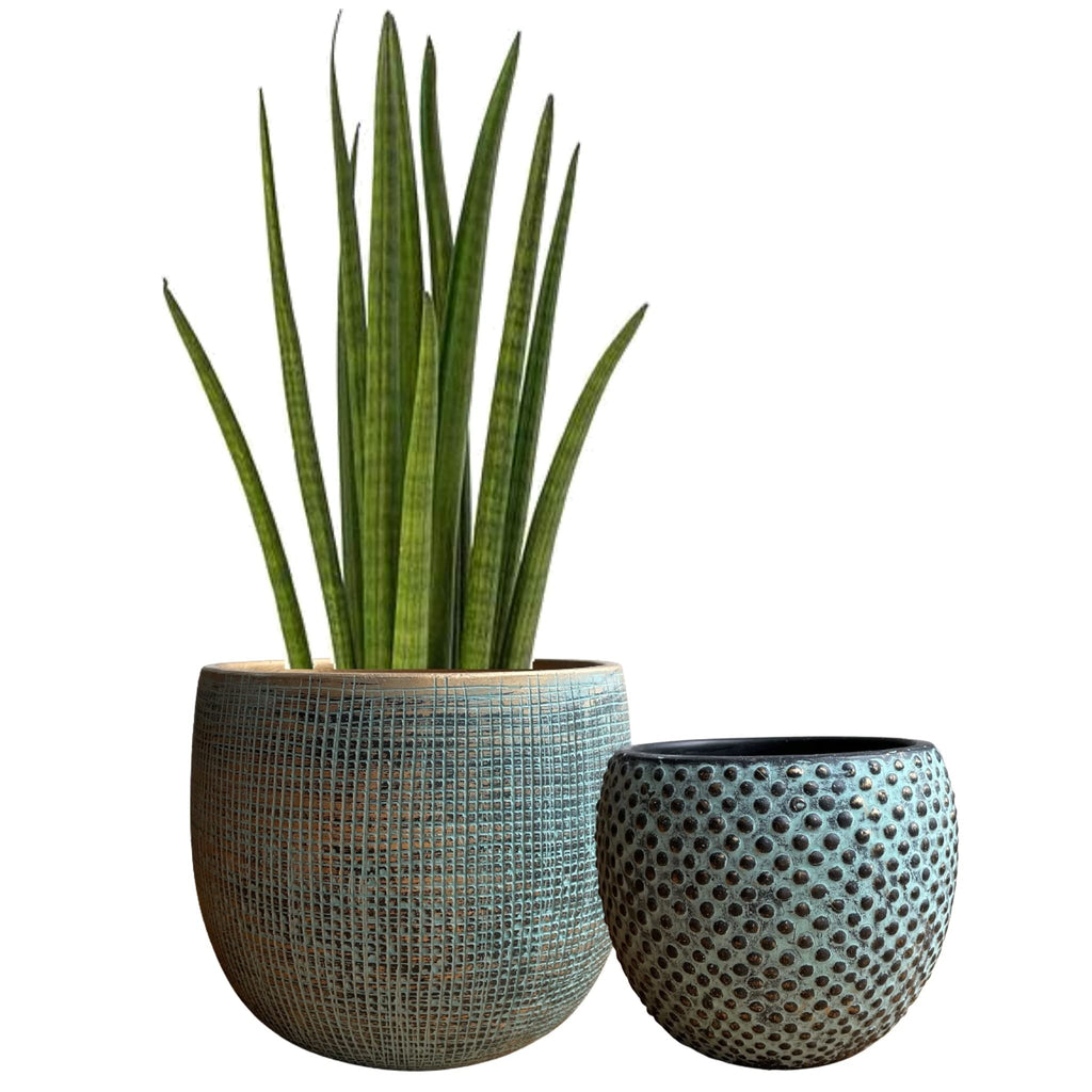 Emerald Green and Gold Ceramic Plant Pots - Set of 2