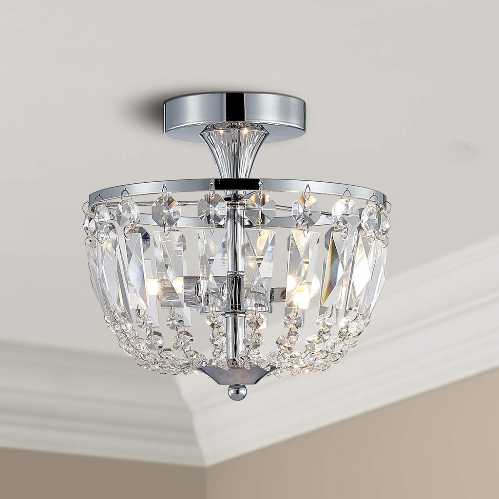 Bestier Modern Chrome Crystal Semi Flushmount Chandelier - 3-Light G9