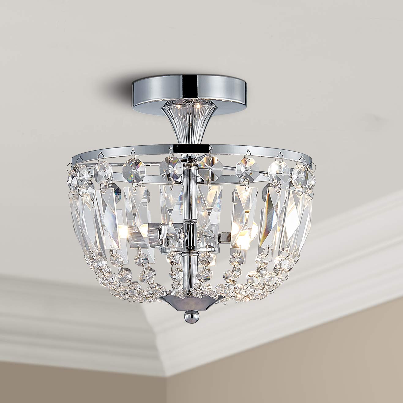 Bestier Modern Chrome Crystal Semi Flushmount Chandelier - 3-Light G9