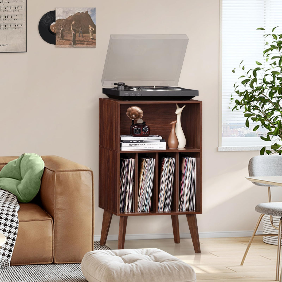 LELELINKY Record Player Stand, Turntable Stand Hold Up To 160 Albums