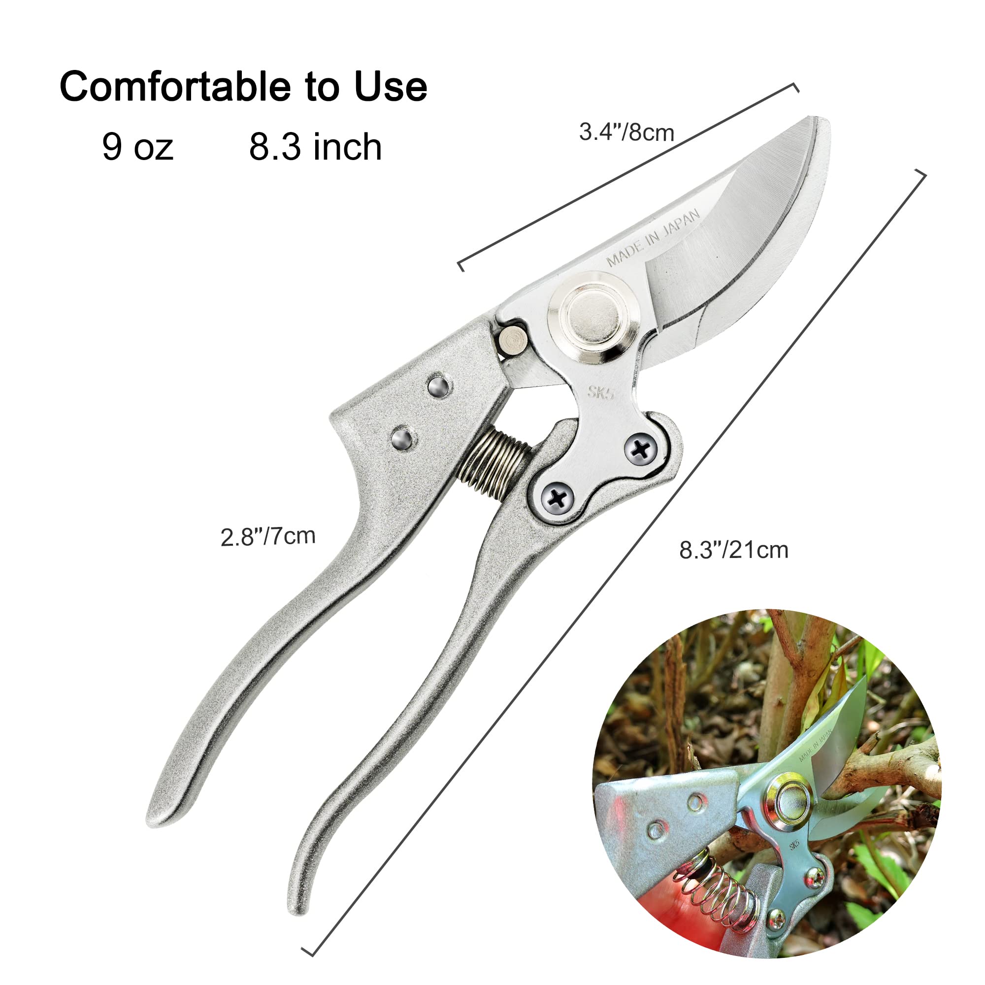 TONMA 8 Inch Japanese SK5 Steel Bypass Pruning Shears Garden Secateurs