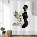 Boho Shower Curtain – Abstract Art Green Leaves Polyester